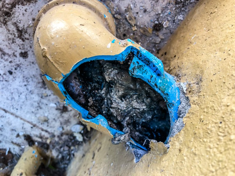 clogged and broken sewer pipe